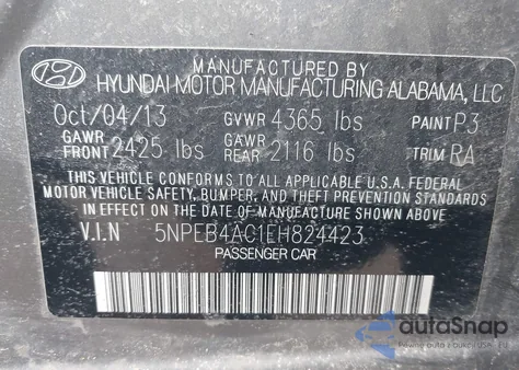 2014 Hyundai Sonata Gls из США, поврежденный, VIN 5NPEB4AC1EH824423